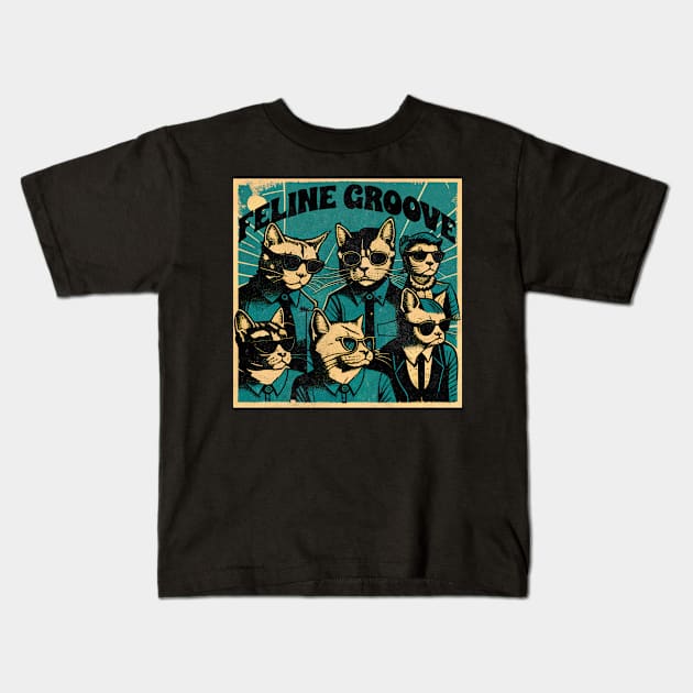 Feline Groove Cats Music Band Kids T-Shirt by All-About-Words